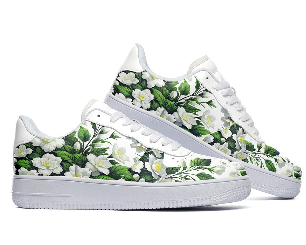 Jasmine Sneakers: Jasmine Flower Pattern Court Sneakers