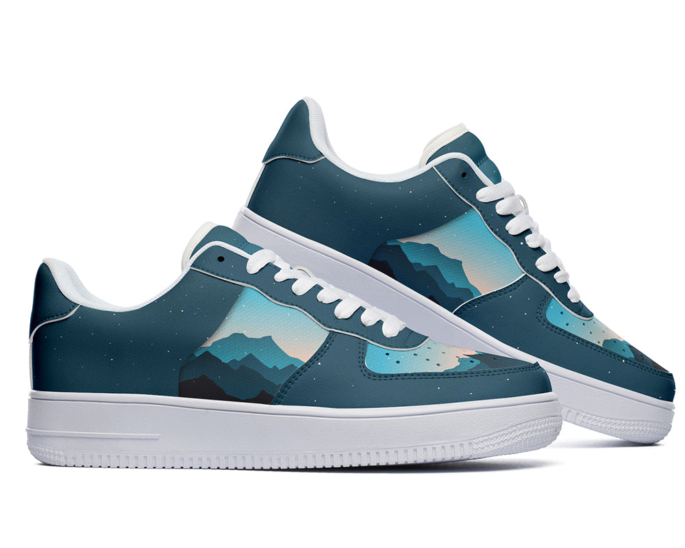 Mountain Sneakers: Mountain Landscape Illustration Court Sneakers