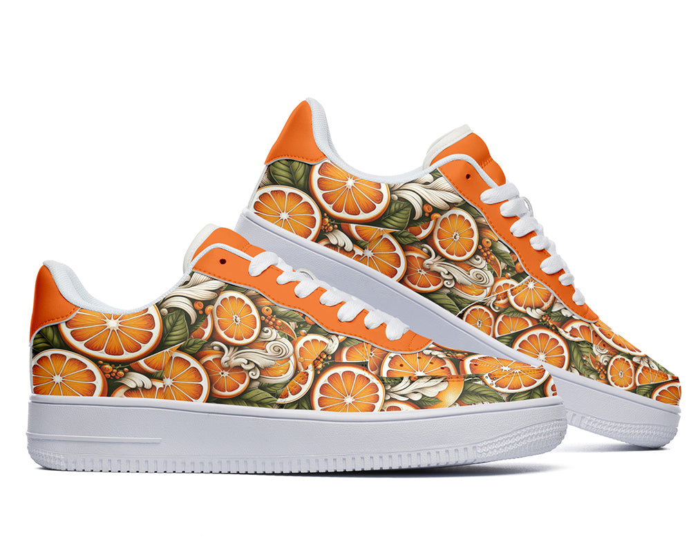 Orange Fruit Sneakers: Orange Pattern Court Sneakers
