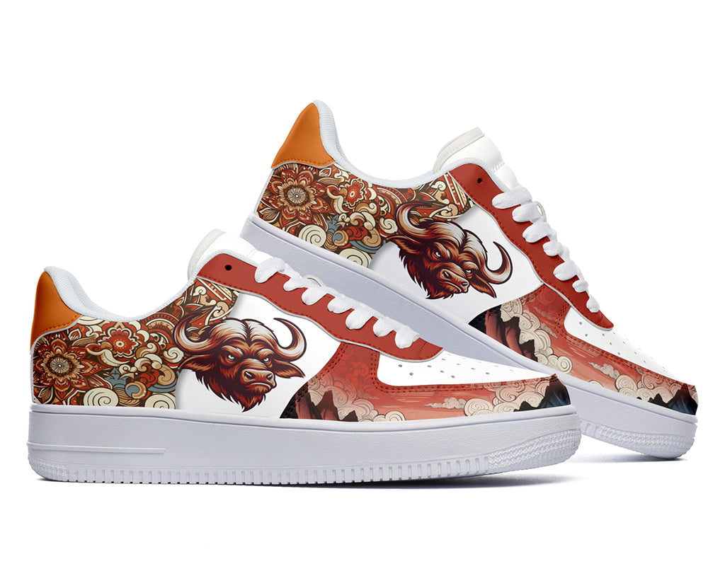 Ox Sneakers: Ox Zodiac Sign Illustration Court Sneakers