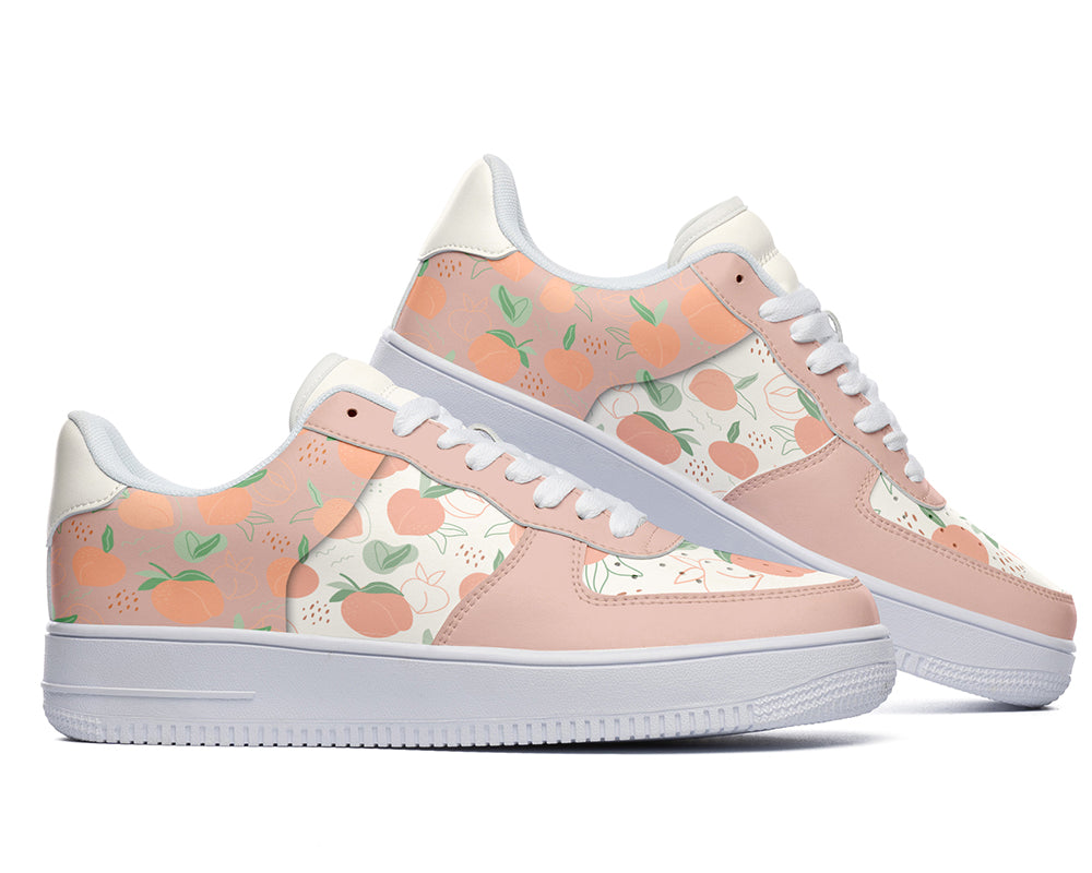 Peach Fruit Sneakers: Peach Pattern Court Sneakers