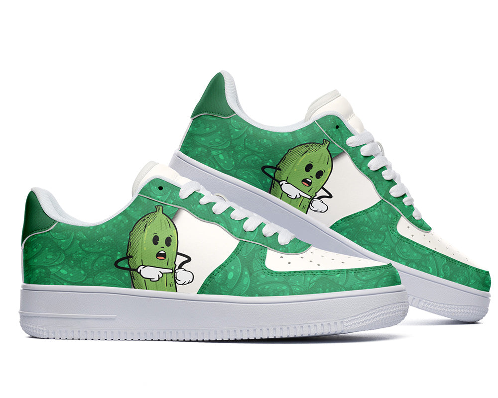 Pickle Sneakers: Cartoon Pickle Pattern Court Sneakers