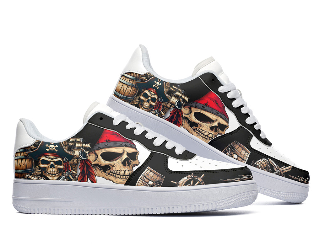 Pirate Skull Sneakers: Pirate Illustration Court Sneakers