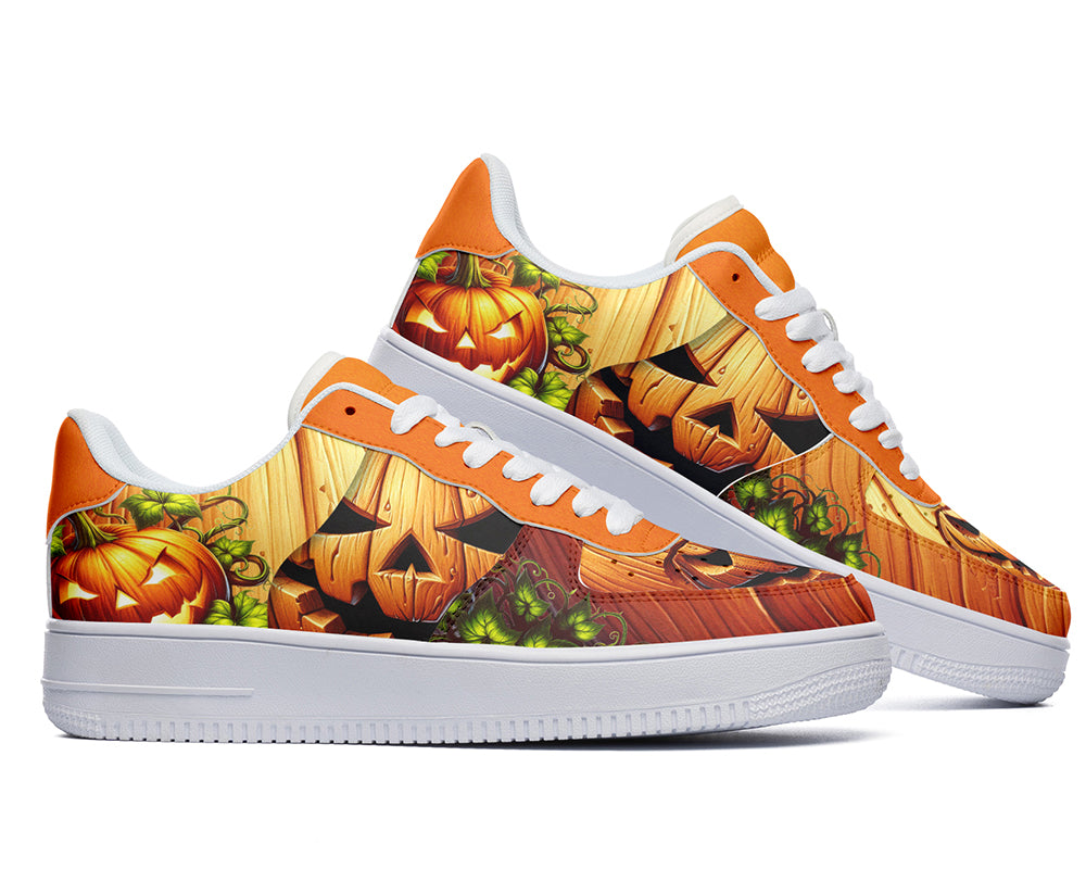 Halloween Sneakers: Jack-O-Lantern Pumpkin Pattern Court Sneakers