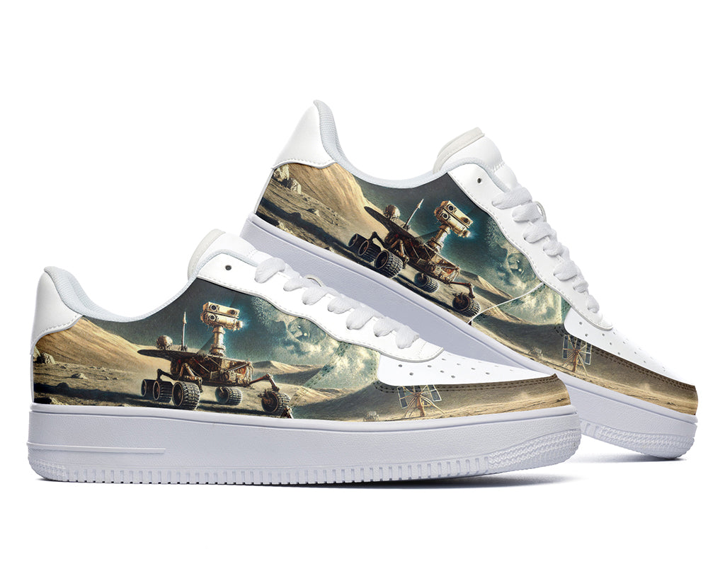 Court sneakers featuring a Mars rover exploring a rocky planetary landscape with space-inspired illustration artwork.