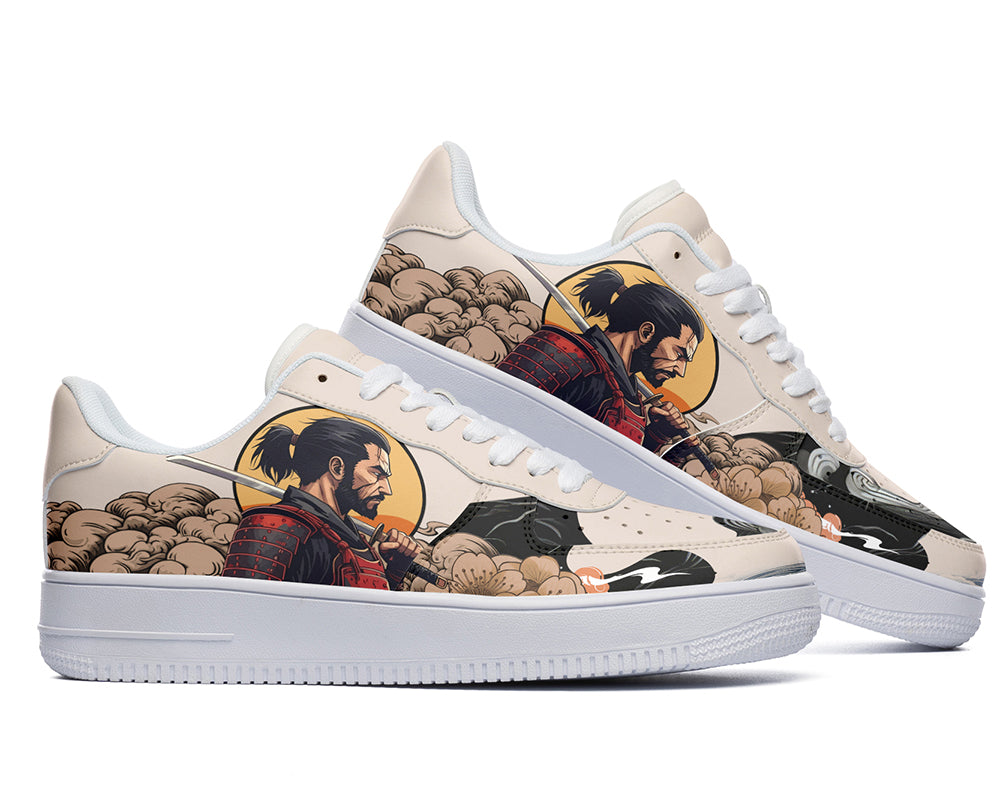 Samurai Sneakers: Samurai Warrior Illustration Court Sneakers