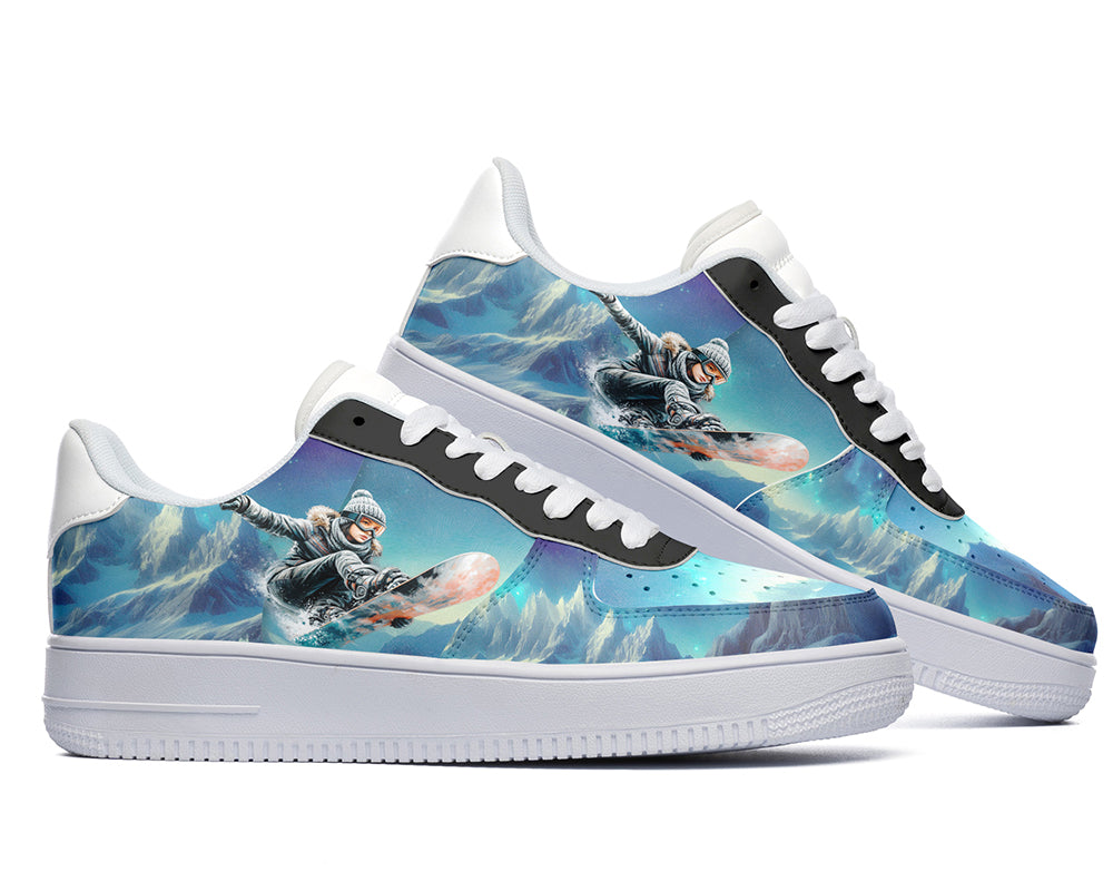 Snowboarding Sneakers: Snowboarder Illustration Court Sneakers