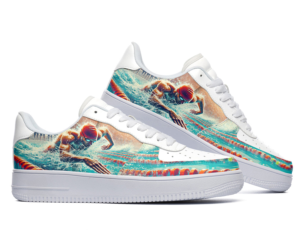 Swimming Sneakers: Swimmer Illustration Court Sneakers