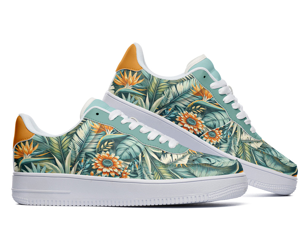Tropical Sneakers: Tropical Leaves Pattern Court Sneakers