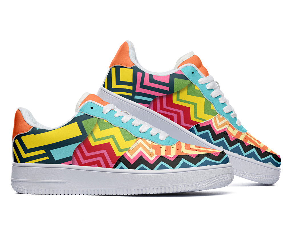 Multicolor Chevron Sneakers: Bold Geometric Pattern Court Sneakers