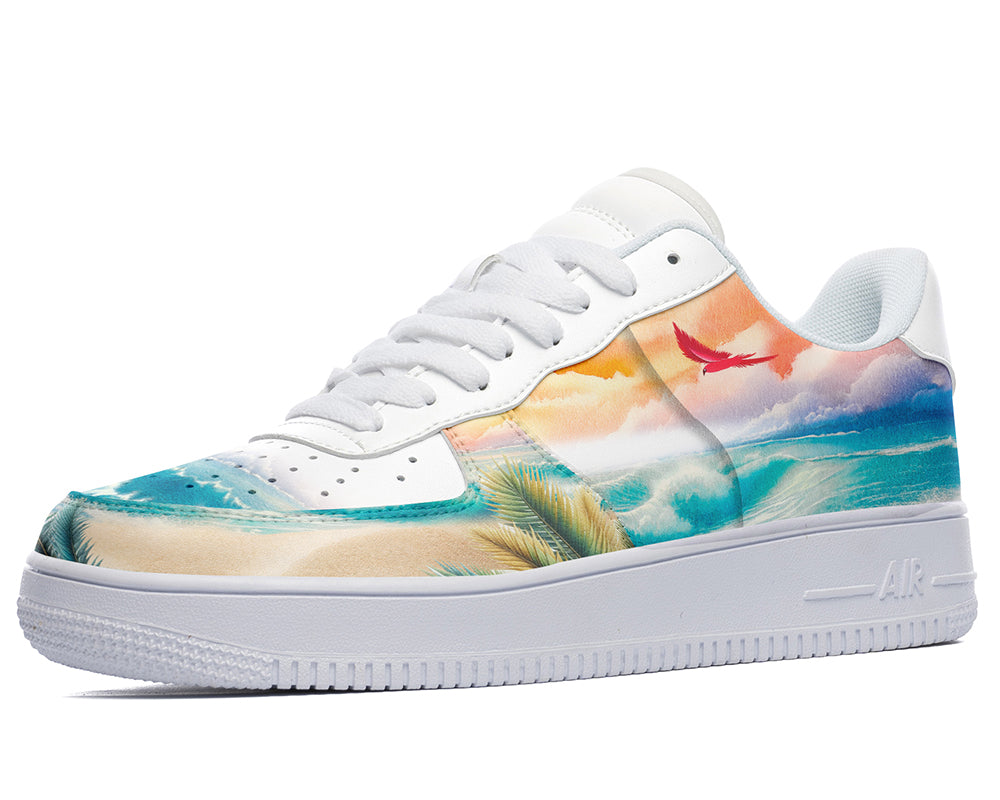 Tropical Beach Sneakers: Beach Landscape Illustration Court Sneakers
