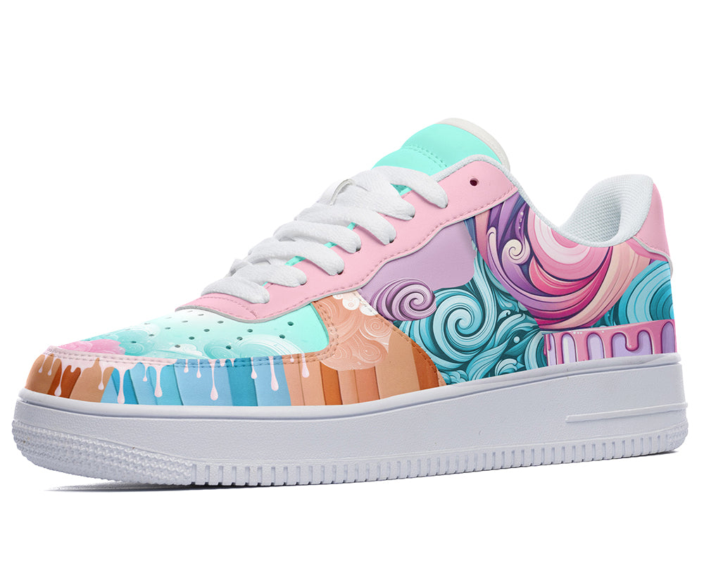 Pink & Teal Candy Swirl Sneakers: Sweet Treat Illustration Court Sneakers