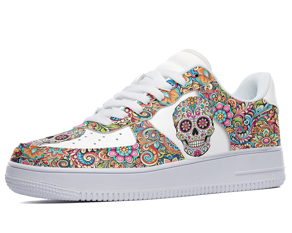 Day of the Dead Sneakers: Day of the Dead Skull Pattern Court Sneakers