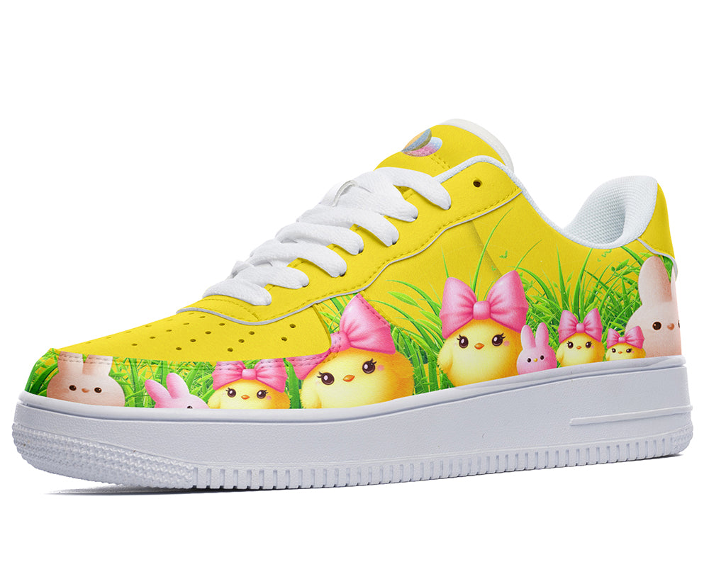 Easter Chick Sneakers: Easter Chick & Bunny Pattern Court Sneakers