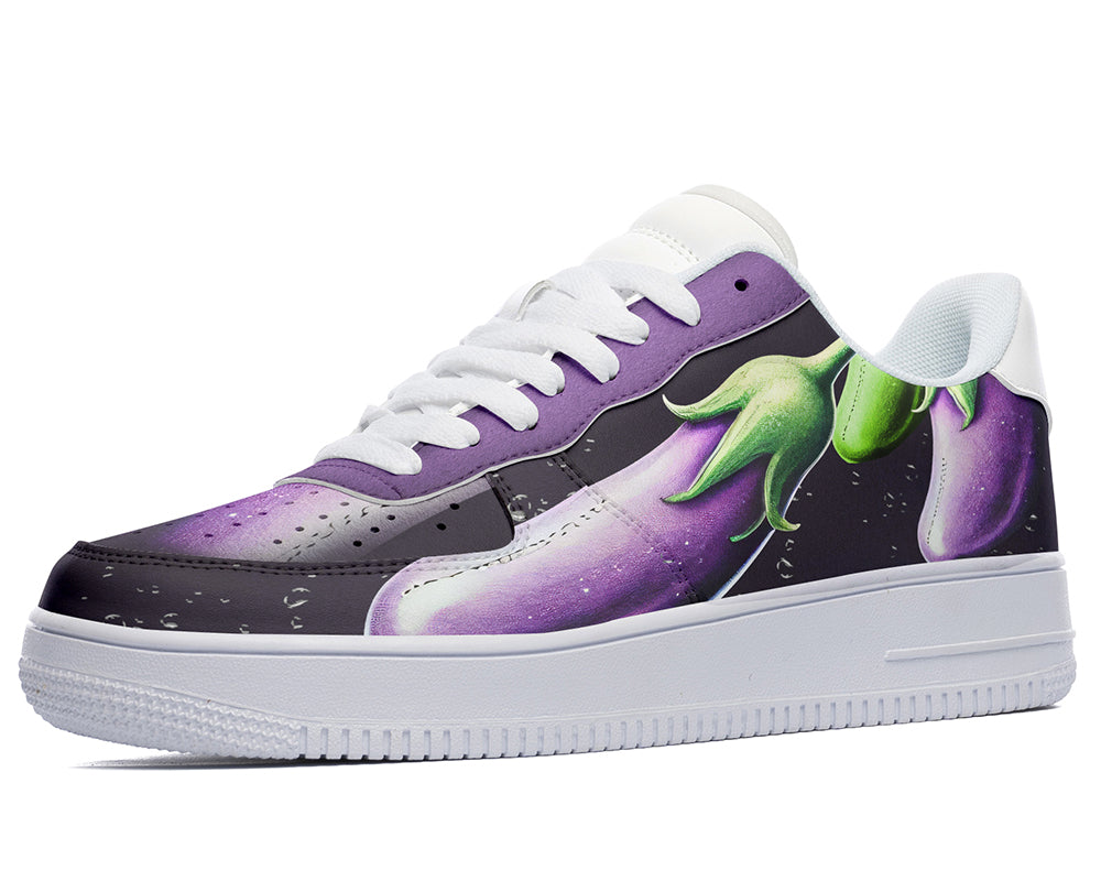 Eggplant Sneakers: Eggplant Pattern Court Sneakers