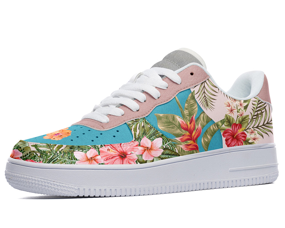 Tropical Flower Sneakers: Hibiscus Pattern Court Sneakers