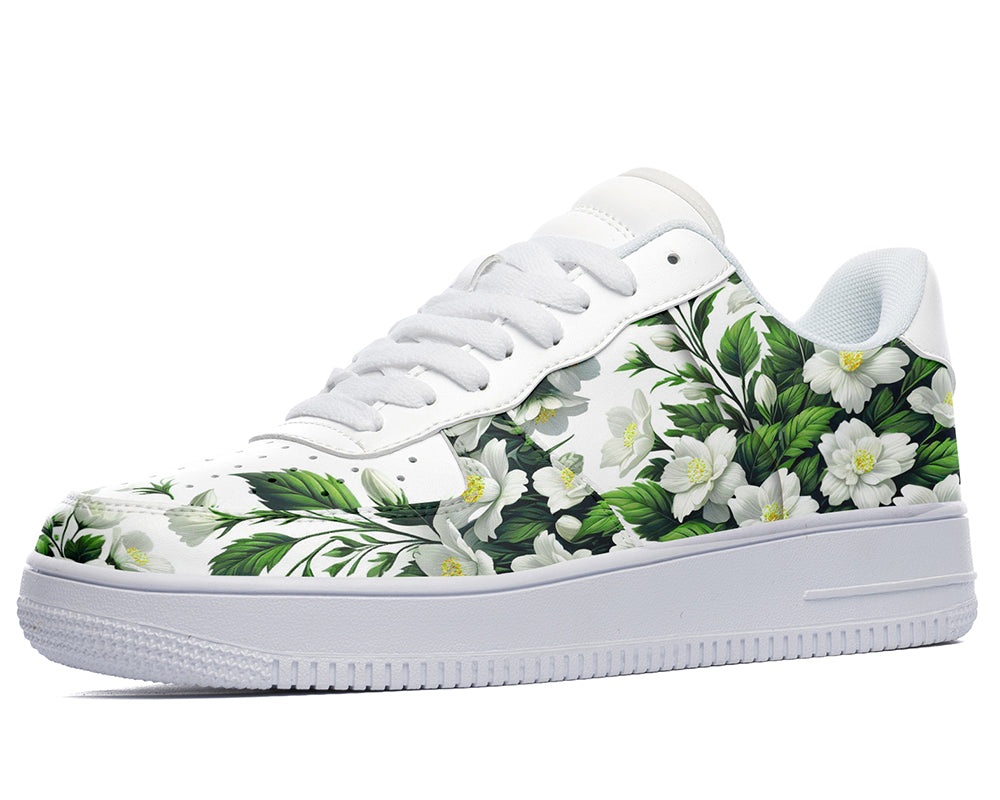 Jasmine Sneakers: Jasmine Flower Pattern Court Sneakers