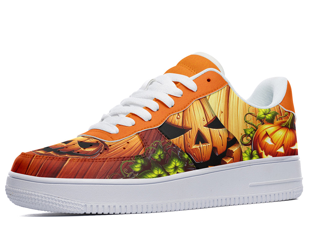 Halloween Sneakers: Jack-O-Lantern Pumpkin Pattern Court Sneakers