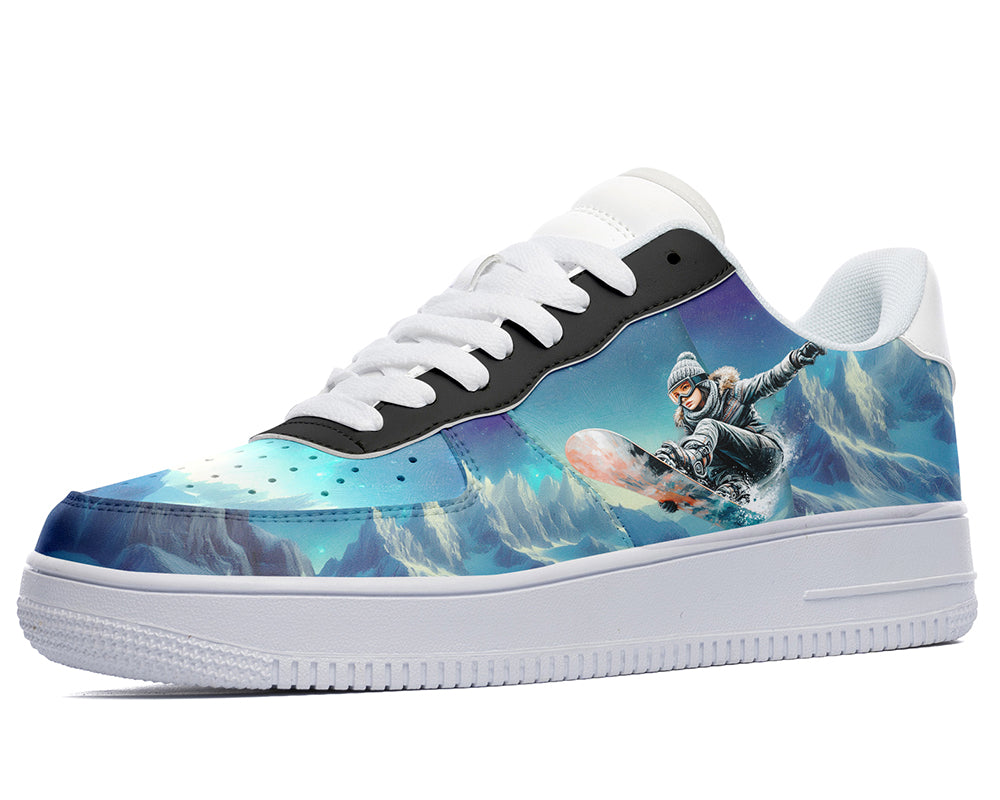 Snowboarding Sneakers: Snowboarder Illustration Court Sneakers