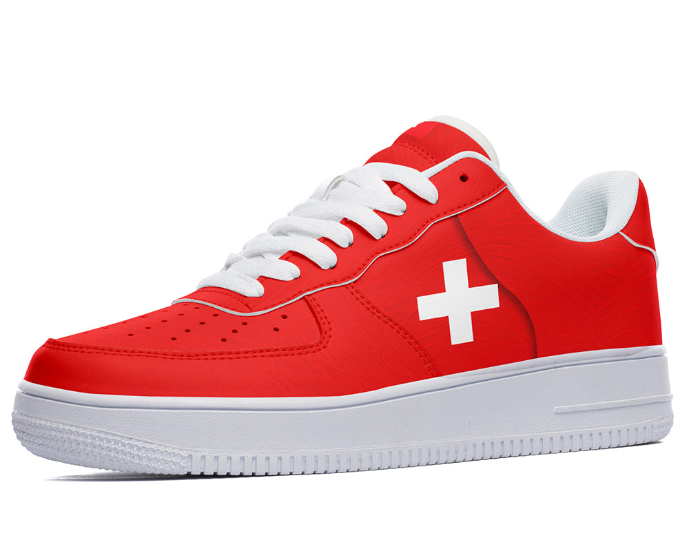 Swiss Flag Sneakers: Swiss Flag Pattern Court Sneakers