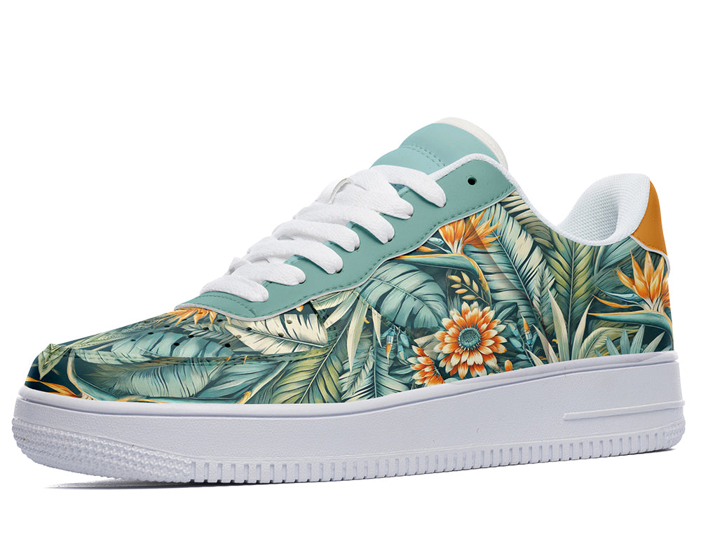 Tropical Sneakers: Tropical Leaves Pattern Court Sneakers