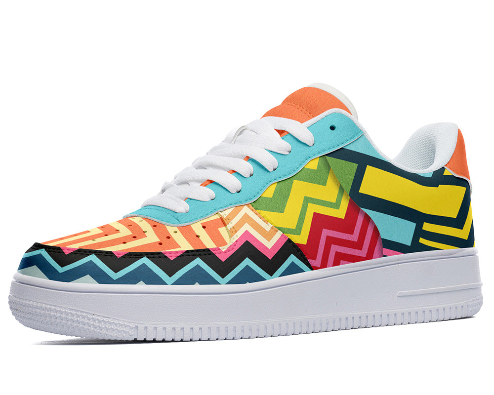 Multicolor Chevron Sneakers: Bold Geometric Pattern Court Sneakers