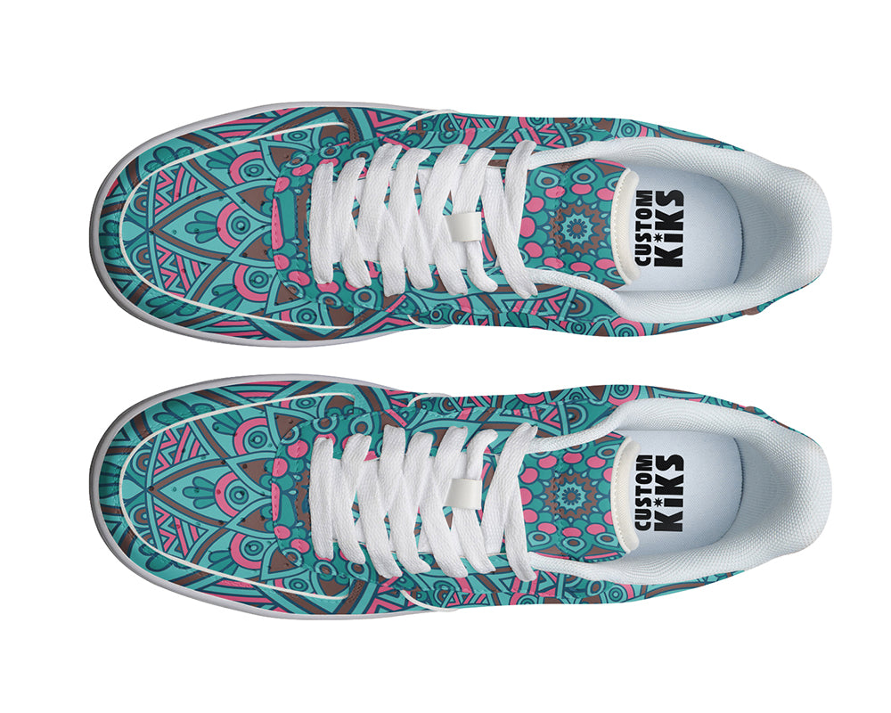 Mandala Sneakers: Aqua Mandala Pattern Court Sneakers