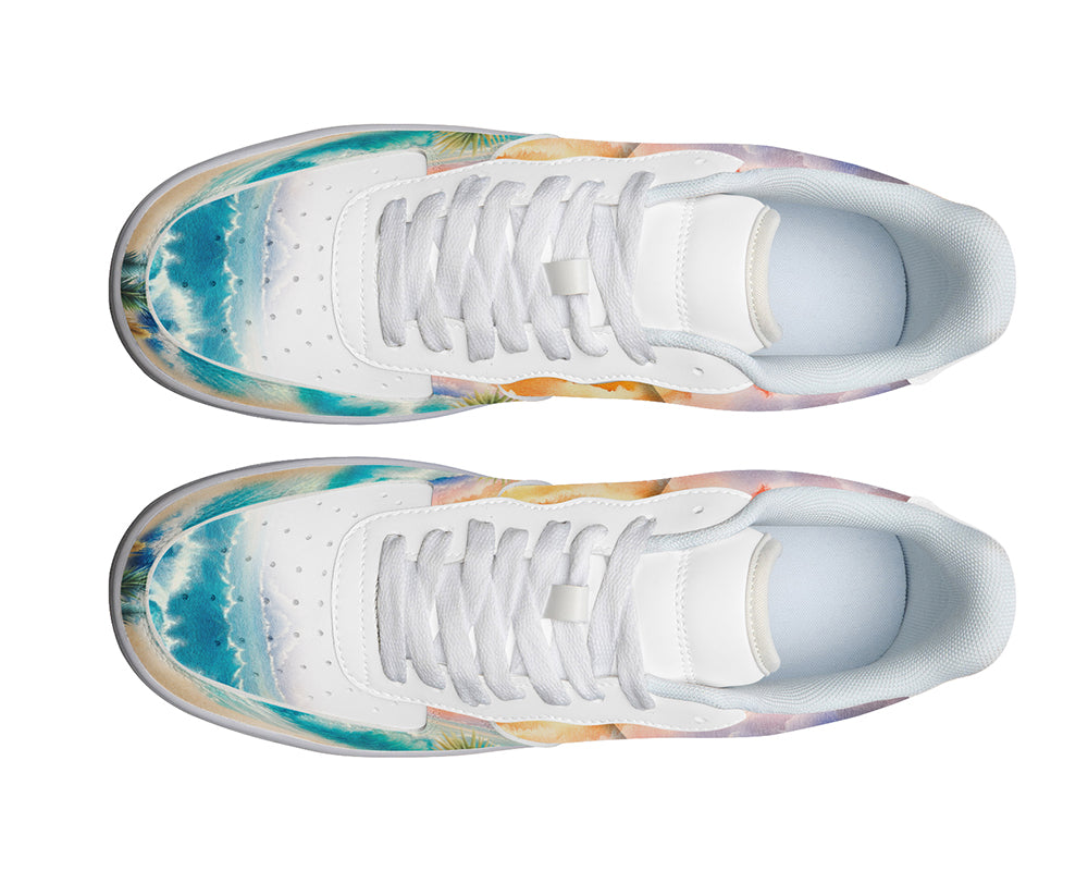 Tropical Beach Sneakers: Beach Landscape Illustration Court Sneakers