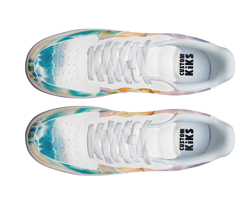 Tropical Beach Sneakers: Beach Landscape Illustration Court Sneakers