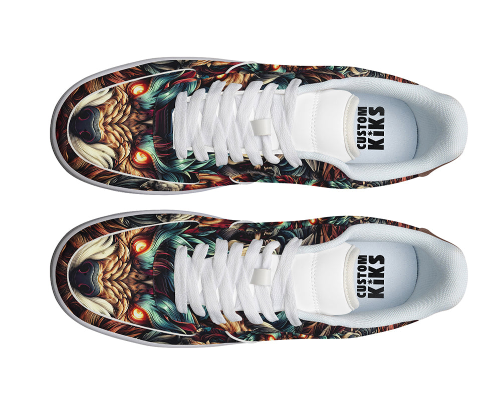 Wolf Sneakers: Fierce Wolf Pattern Court Sneakers