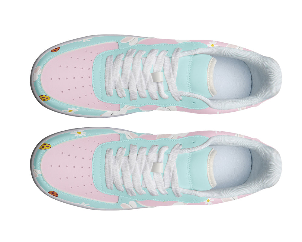 Custom Kiks pastel sneakers with bunny-inspired design for kids and creative adults