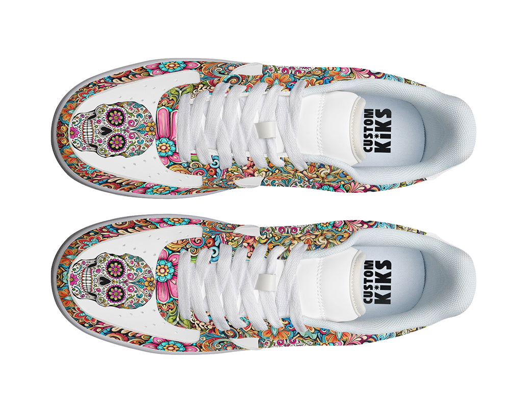 Day of the Dead Sneakers: Day of the Dead Skull Pattern Court Sneakers