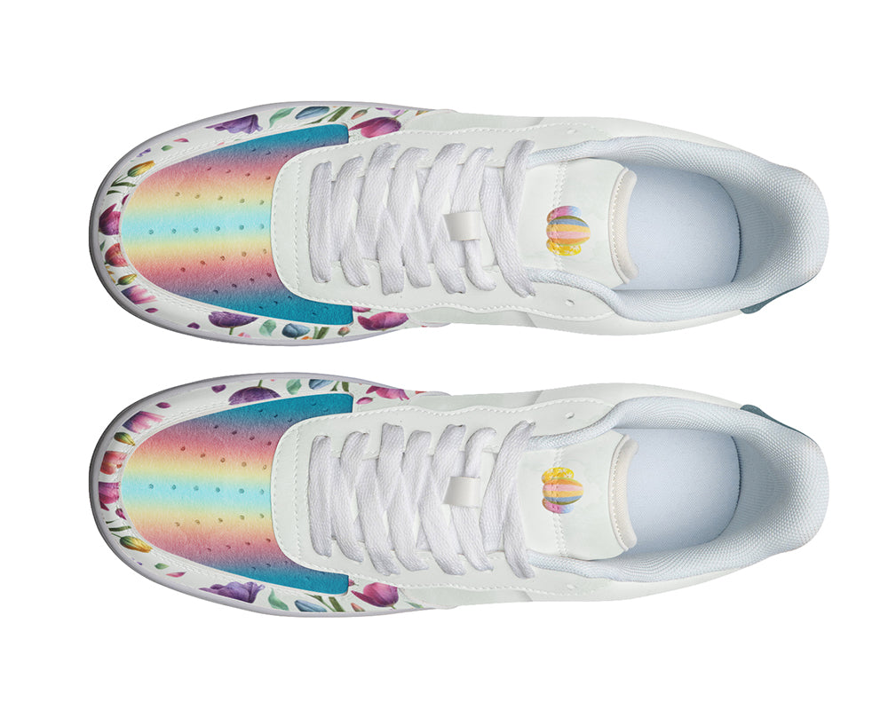 Easter Egg & Tulip Sneakers: Easter Egg & Tulip Pattern Court Sneakers