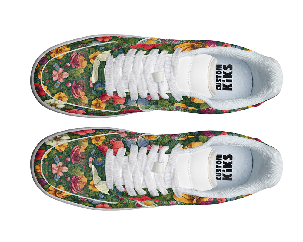Flower Garden Sneakers: Floral Garden Illustration Court Sneakers