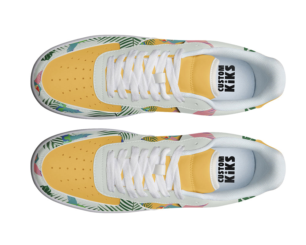 Hummingbird Sneakers: Tropical Hummingbird Pattern Court Sneakers