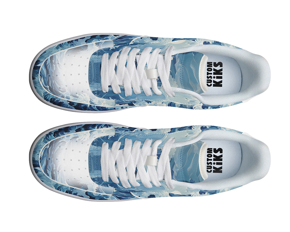 Ocean Wave Sneakers: Ocean Wave Illustration Court Sneakers