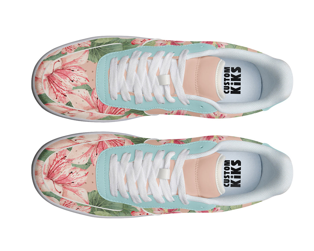 Lotus Sneakers: Lotus Flower Pattern Court Sneakers