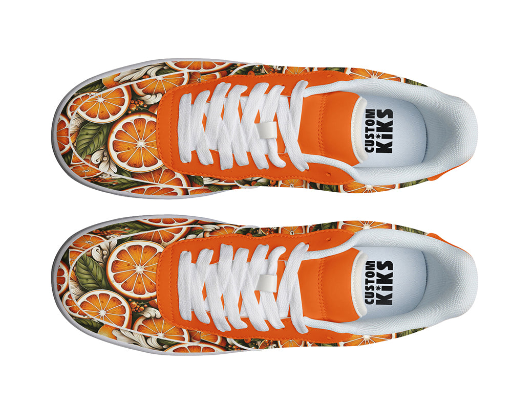Orange Fruit Sneakers: Orange Pattern Court Sneakers