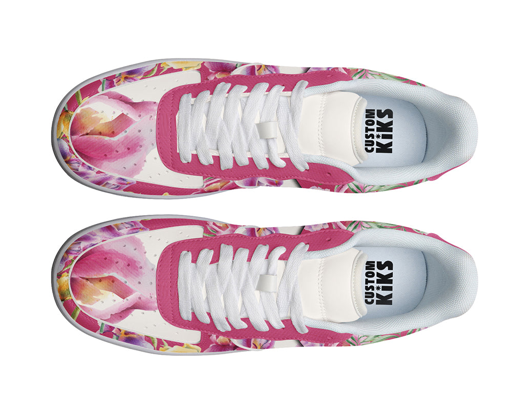 Orchid Sneakers: Orchid Flower Pattern Court Sneakers
