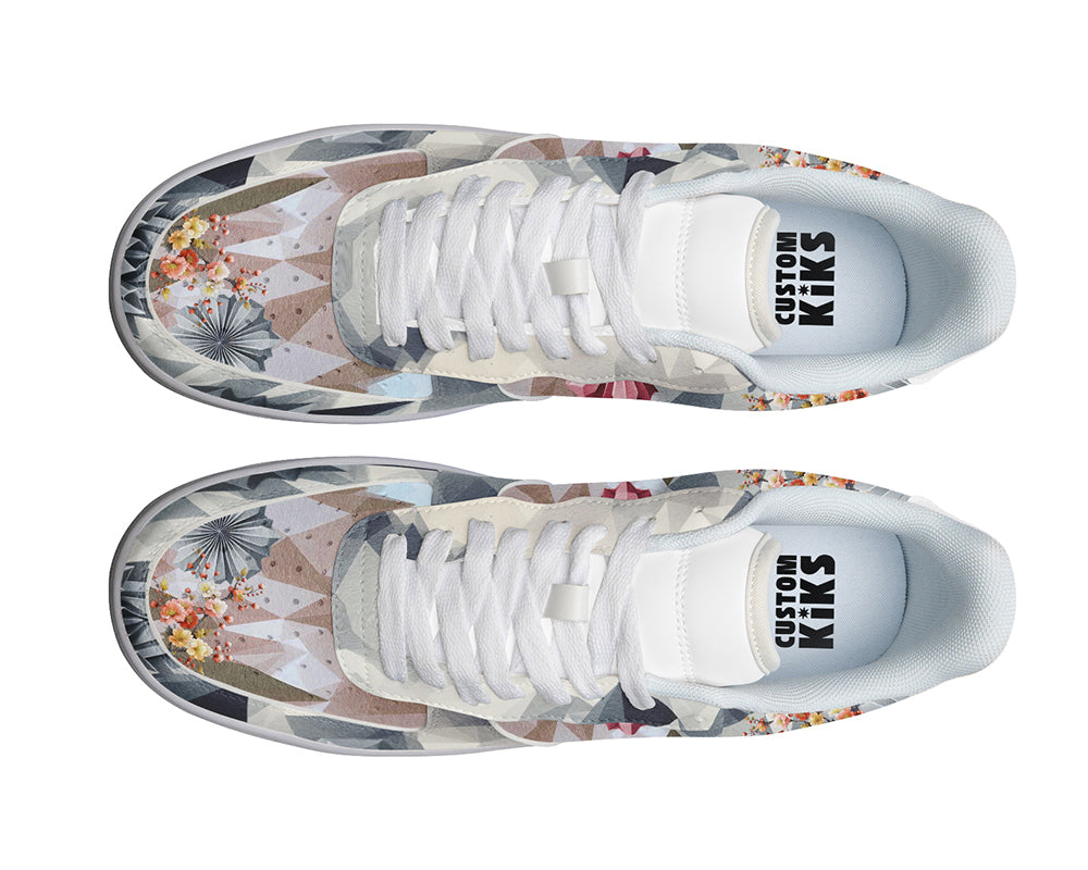 Origami Flower Sneakers: Origami Paper & Flower Pattern Court