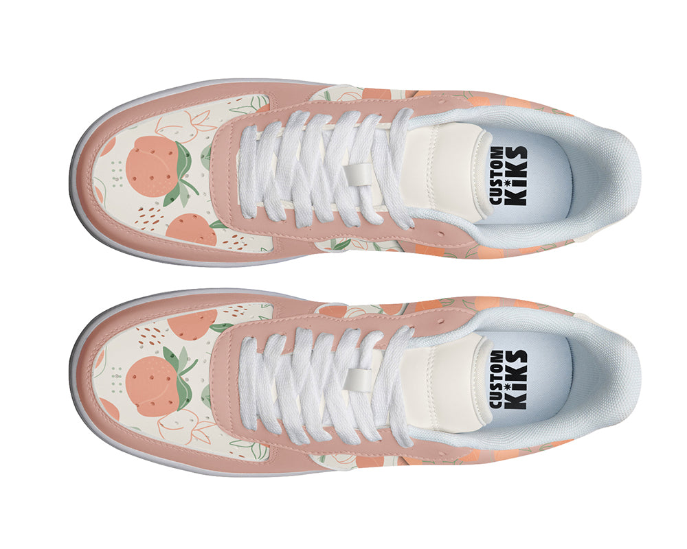 Peach Fruit Sneakers: Peach Pattern Court Sneakers