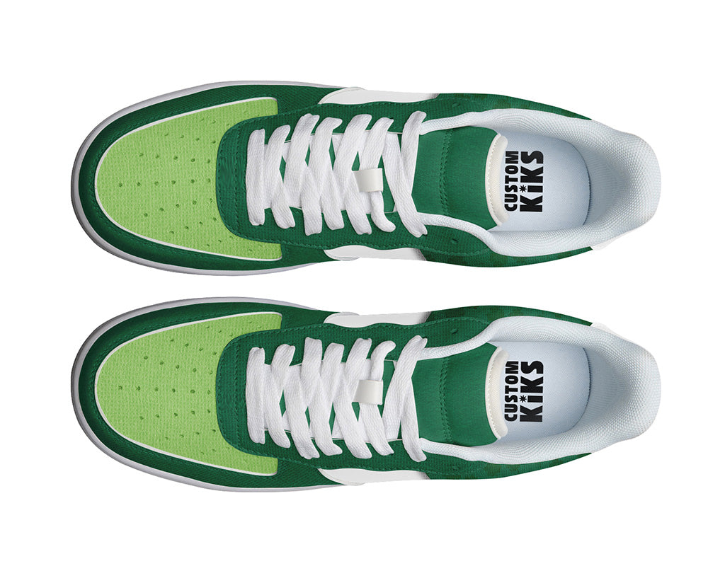 Saint Patrick Sneakers: Green Shamrock Pattern Court Sneakers