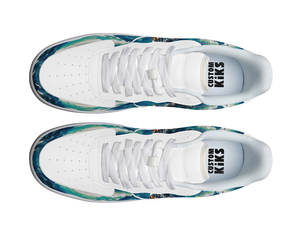 Skiing Sneakers: Skier Mountain Scene Court Sneakers