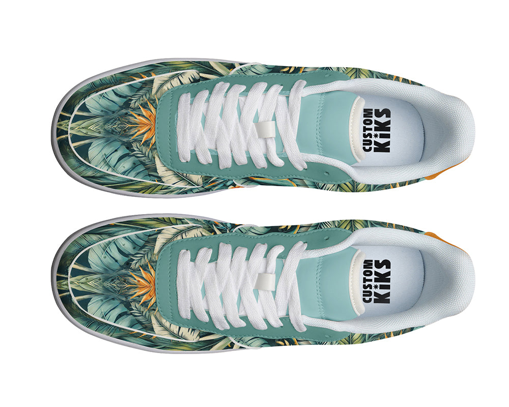 Tropical Sneakers: Tropical Leaves Pattern Court Sneakers