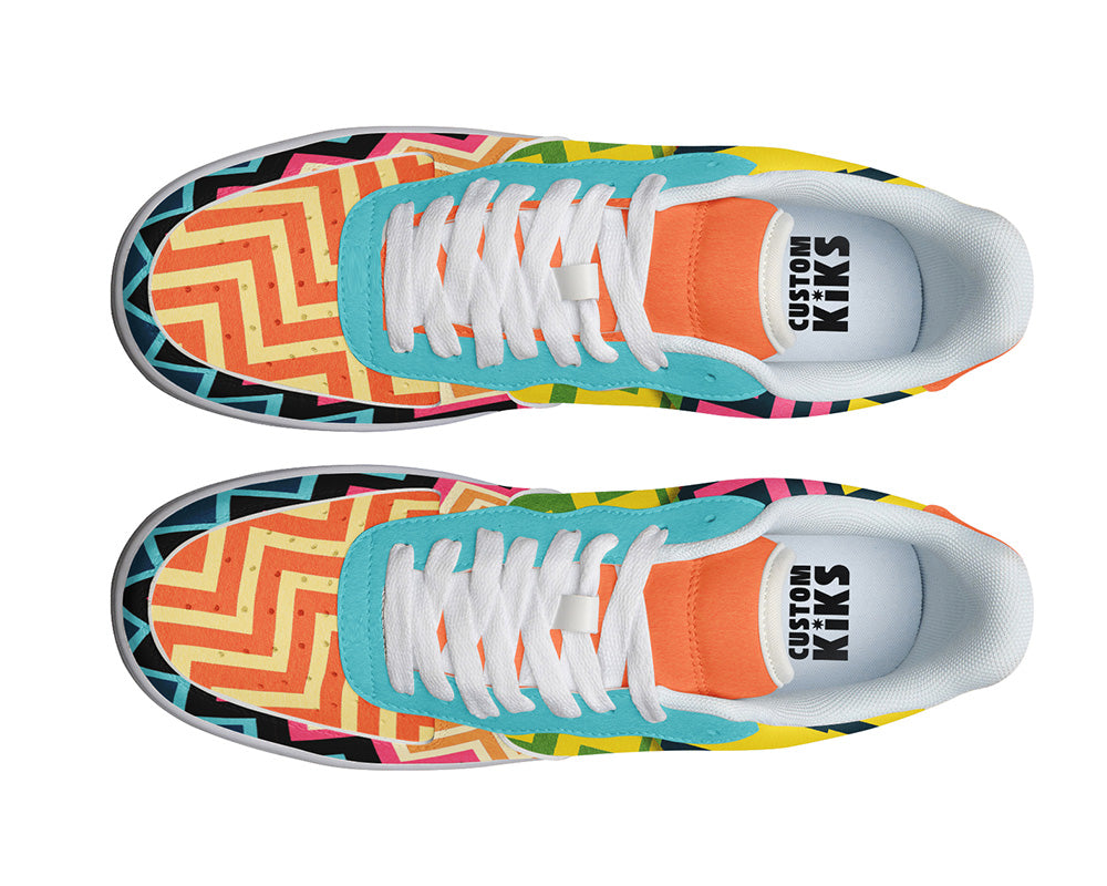 Multicolor Chevron Sneakers: Bold Geometric Pattern Court Sneakers