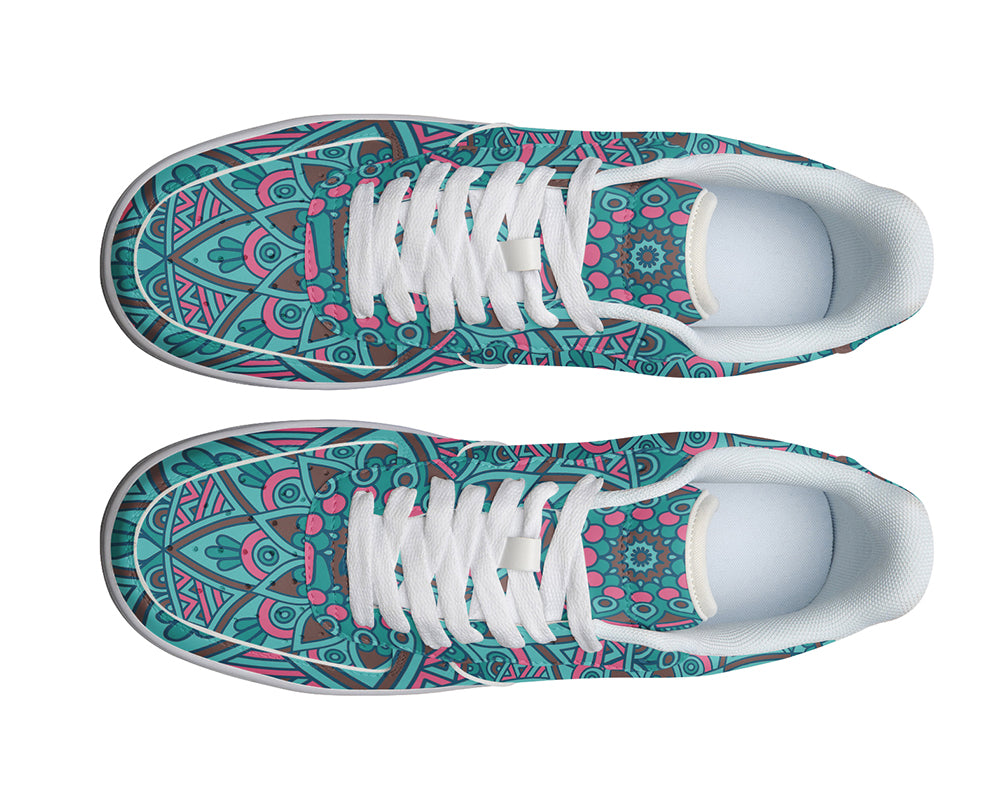 Mandala Sneakers: Aqua Mandala Pattern Court Sneakers