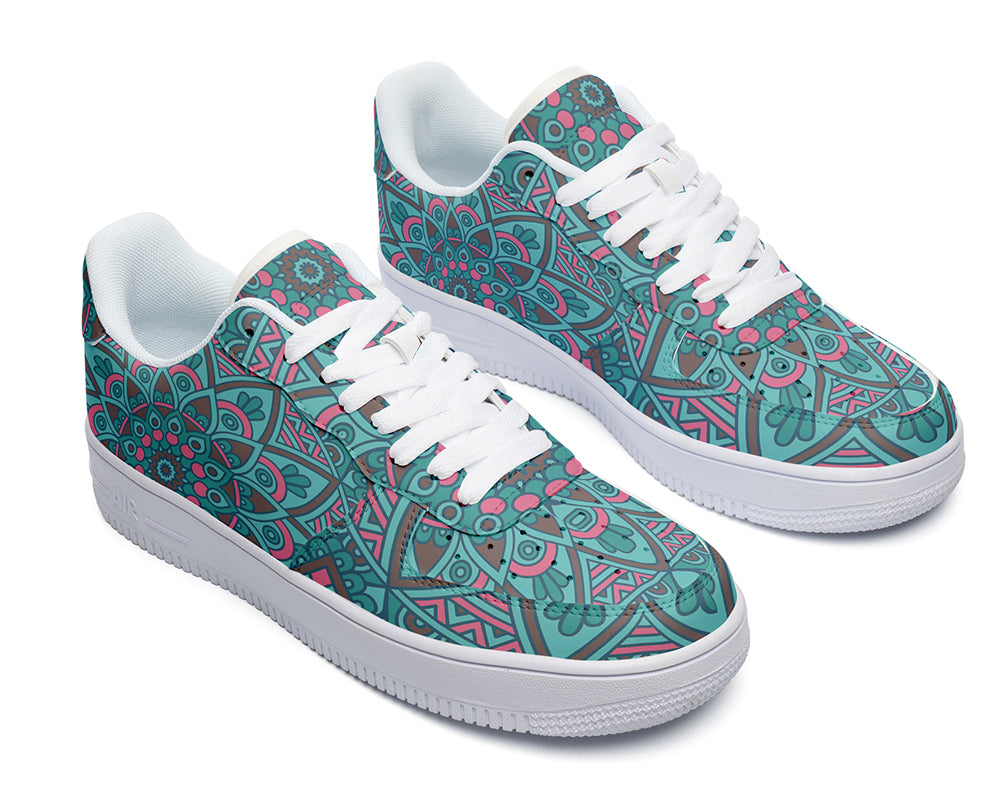 Mandala Sneakers: Aqua Mandala Pattern Court Sneakers