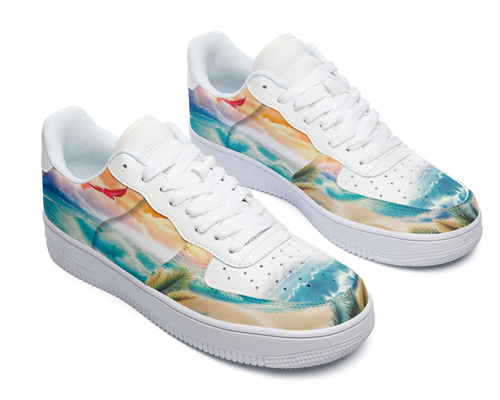 Tropical Beach Sneakers: Beach Landscape Illustration Court Sneakers
