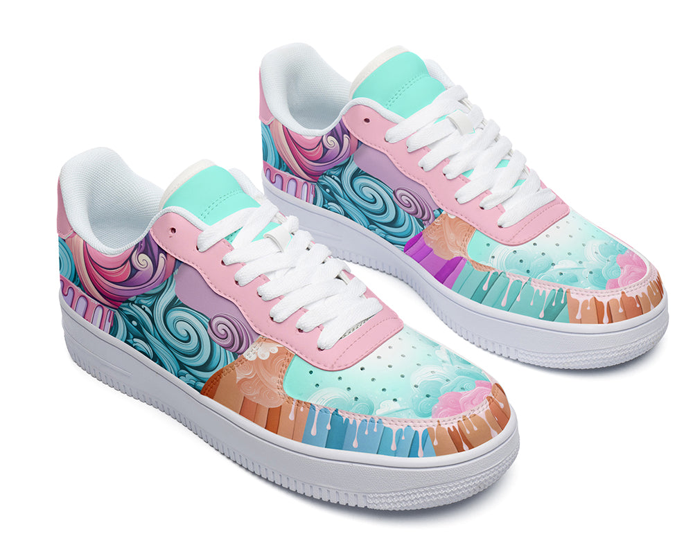 Pink & Teal Candy Swirl Sneakers: Sweet Treat Illustration Court Sneakers