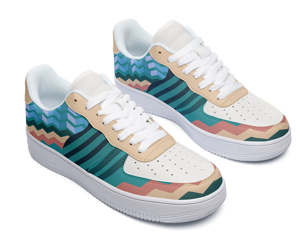 Teal Chevron Sneakers: Chevron & Stripe Pattern Sneakers